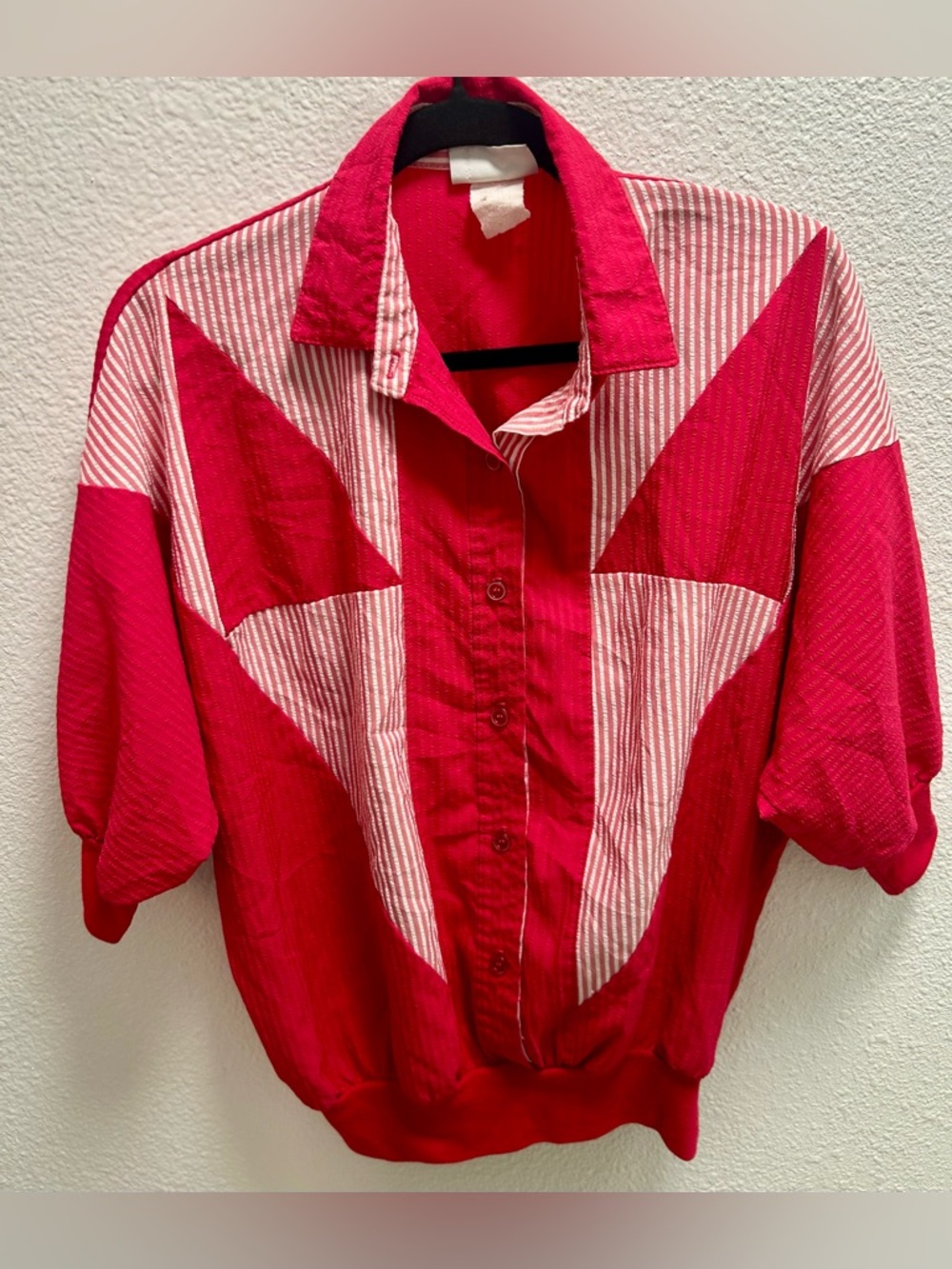 Hot Pink and White Geometric Button-Up Shirt 80s Valley Girl/90s Soccer Moms